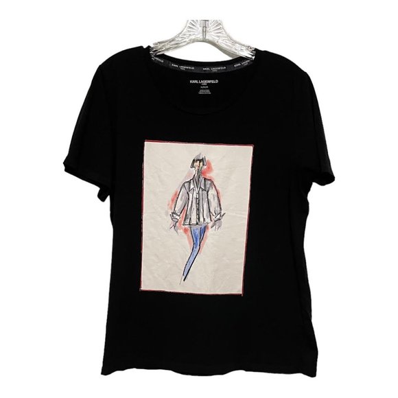 Karl Lagerfeld Tops - Karl Lagerfeld Black Watercolor Graphic Man Short Sleeve T Shirt